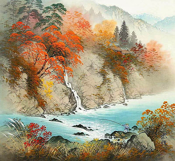 Once again the unknown author. Streams, where trout splashing, river, nature, art, painting HD wallpaper