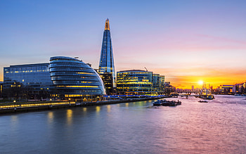 Sunset panoramic view, River Thames, London City Hall HD wallpaper