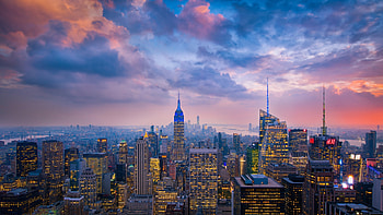 Evening, clouds, sunset, New York, cityscape HD wallpaper