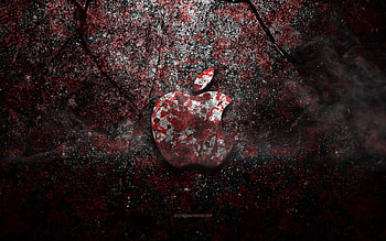 Apple logo, grunge art, Apple stone logo, red stone texture, Apple, grunge stone texture, Apple emblem, Apple 3d logo HD wallpaper