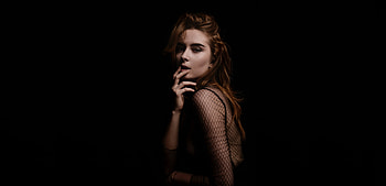 Seduction, woman model, black outfit, portrait HD wallpaper