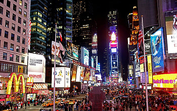 Nighttime cityscape, Brightly lit buildings, Dynamic atmosphere, Lively streets HD wallpaper