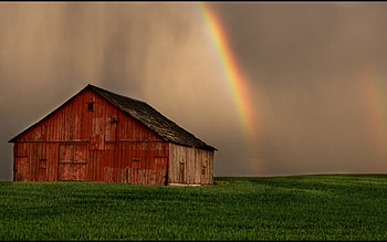 barn and rainbow, natur, barn, rainbow, house HD wallpaper