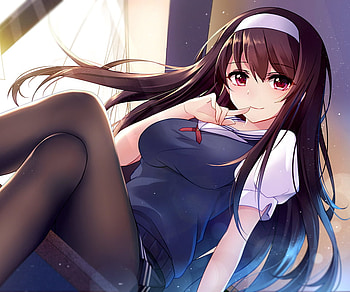 Anime, Saekano: How To Raise A Boring Girlfriend, School Uniform, Skirt, Pantyhose, Utaha Kasumigaoka, Red Eyes, Long Hair, Headband, Blush HD wallpaper