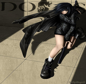 Fuyumine Naoto, shadow, naoto, lone, scabbard, female, skirt, sword, jacket, girl, black hair, socks, dogs - bullets and carnage, anime, weapon, dogs bullets and carnage, boots HD wallpaper