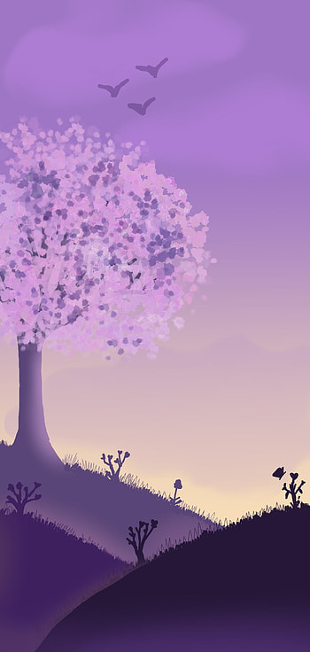 Lavender Landscape, Nature, sky, Dusk, Tree HD phone wallpaper