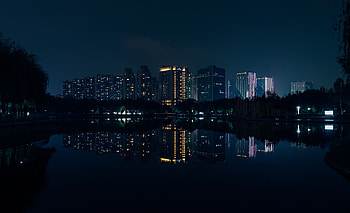 Cities, Rivers, Building, Reflection, Night City, Panorama HD wallpaper