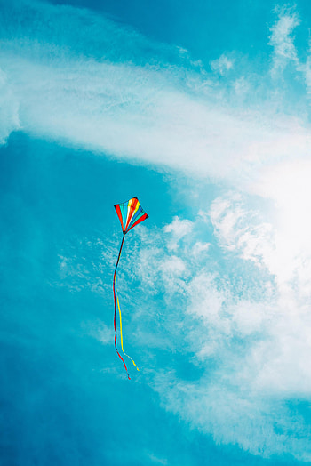 Sky, Clouds, Miscellanea, Miscellaneous, Multicolored, Motley, Ribbon, Ribbons, Kite HD phone wallpaper