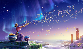 Girl Throwing Magical Flowers , artist, artwork, digital-art HD wallpaper