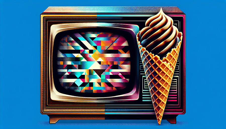 Retro TV and Ice Cream Cone, waffle cone, vintage TV, ice cream, colorful design HD wallpaper