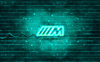 M-sport turquoise logo, , turquoise brickwall, M-sport logo, cars brands, M-Sport Team, M-sport neon logo, M-sport, BMW M-sport HD wallpaper