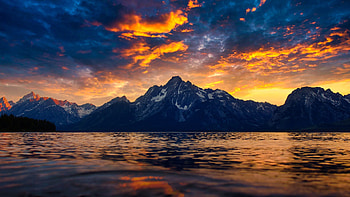 Beautiful Sunset at Grand Teton National Park, clouds, colors, USA, sky, mountains, lake, wyoming HD wallpaper