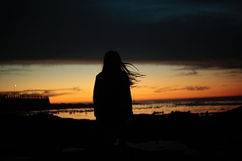 Night, Dark, Silhouette, Girl, Hair, Wind HD wallpaper