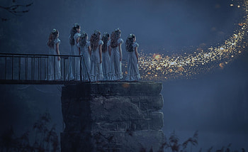 The bridge, night, bridge, girl, fantasy, annewipf HD wallpaper