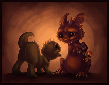 Prehistoric Buddies by dolphy, brown, spine, horns, fangs, cute HD wallpaper