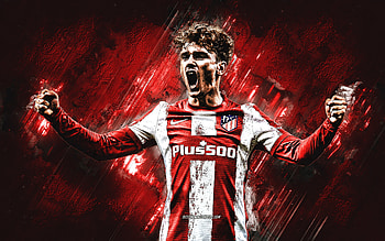 Antoine Griezmann, portrait, Atletico Madrid, red stone background, football, Atletico Madrid Griezmann, La Liga, Spain HD wallpaper