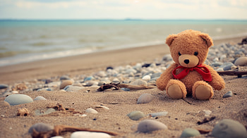 Teddy Bear on Beach - Cozy Seaside Stuffed Animal Background, teddy bear, beach, man made, stuffed animal HD wallpaper