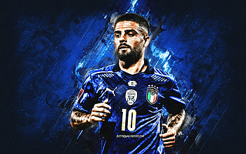Lorenzo Insigne, Italy national football team, portrait, blue stone background, grunge art, Italy, football HD wallpaper