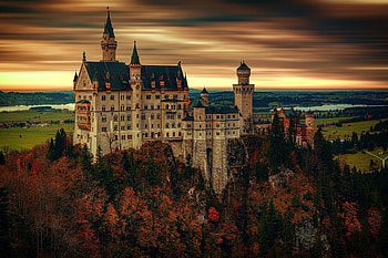 Castle, old architecture, tree, sunset HD wallpaper