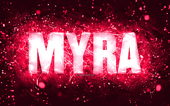 Happy Birtay Myra, , pink neon lights, Myra name, creative, Myra Happy Birtay, Myra Birtay, popular american female names, with Myra name, Myra HD wallpaper