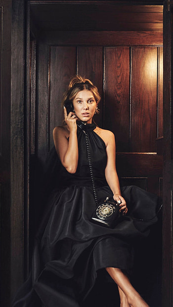 Millie Bobby Brown black dress, Ultra HD phone wallpaper