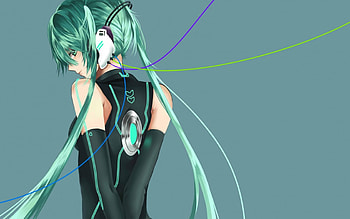 Hatsune Miku, art, blue hair, vocaloid, long hair, Hatseun Miku, wires, back, miku, anime, love, cool, green hair HD wallpaper