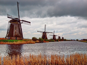Cities, Rivers, Clouds, Wind, Mill, Mills, Wind Turbines HD wallpaper