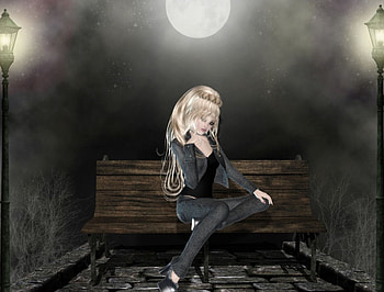 Alone, girl, moon, fantasy HD wallpaper
