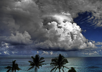 Nature, Sky, Sea, Clouds, Palms, Volumetric, Voluminous HD wallpaper
