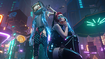 Cyberpunk City Boy And Girl , cyberpunk, artist, artwork, digital-art HD wallpaper