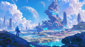 Galactic Serenity: A Sci-Fi Landscape, Sci Fi, space opera, sci fi landscape, landscape, fantasy, fantasy landscape HD wallpaper