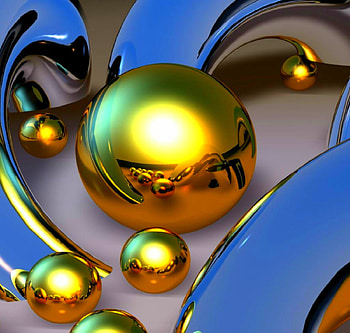 golden reflection, blue, balls, abstract, gold HD wallpaper
