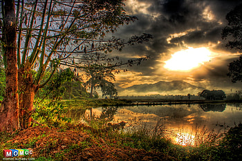Break of Dawn, dawn, trees, dark clouds, serene, water, foliage, lake HD wallpaper