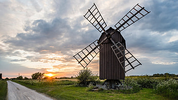 Windmill sunset land Sweden HD wallpaper