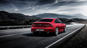 2018 Peugeot 508 GT, Red car, Stunning back view, Captivating mountain scenery HD wallpaper