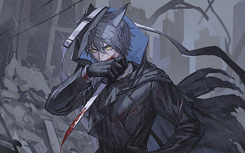 Phantom, rain, ArKnights, artwork, manga, protagonist, darkness, ArKnights characters, Phantom ArKnights HD wallpaper