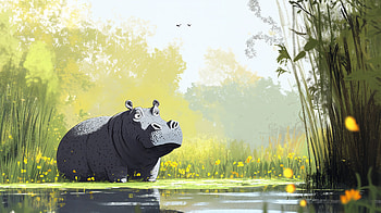 Serene Hippo in Nature - Ultra, Animal, hippo, nature, illustration, Wildlife HD wallpaper