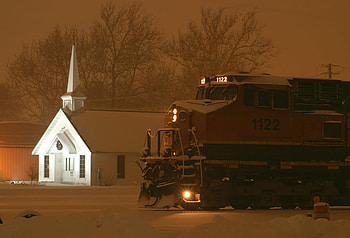 Time to Pray, night, train, church, snow HD wallpaper