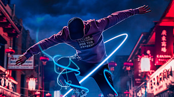 Man On Skateboard, neon, artist, skateboard HD wallpaper