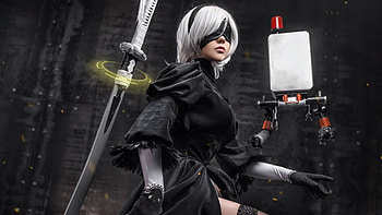 2B Nier Automata Cosplay Girl, nier-automata, games, artist, artwork, digital-art, cosplay HD wallpaper