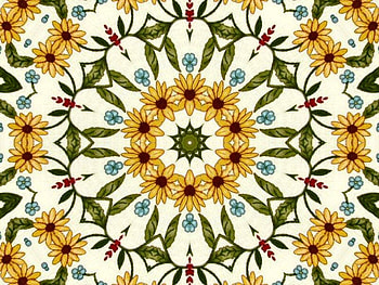 Kaleidoscope of Gold Daisies, leaves, kaleidoscope, gold, flower HD wallpaper