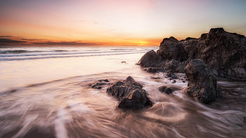 horizon, sunset, nature, ocean HD wallpaper