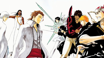 Bleach manga , Main characters, White background, Iconic poses HD wallpaper