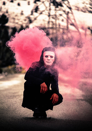 Smoke, Pink, Miscellanea, Miscellaneous, Mask, Human, Person, Cloud HD phone wallpaper