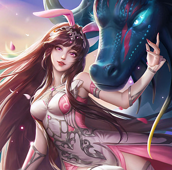 Girl and dragon, no86, blue, pink, fantasy, no 86, dragon, girl HD wallpaper