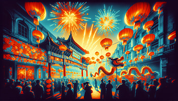 Vibrant Chinese New Year Celebration, Chinese New Year, fireworks, lantern, festival HD wallpaper