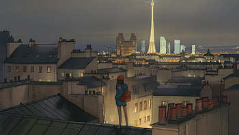 Wanderer In The City Sky, anime-girl, paris, eiffel-tower, artist, artwork, art, digital-art, artstation HD wallpaper