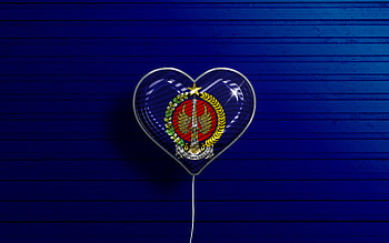 I Love Special Region of Yogyakarta, , realistic balloons, blue wooden background, Day of Special Region of Yogyakarta, Indonesia, balloon with flag, Provinces of Indonesia, Special Region of Yogyakarta HD wallpaper
