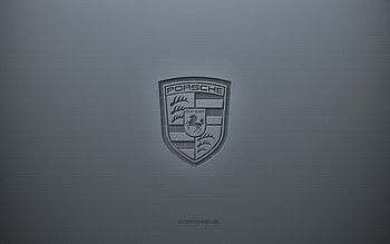 Porsche logo, gray creative background, Porsche emblem, gray paper texture, Porsche, gray background, Porsche 3d logo HD wallpaper