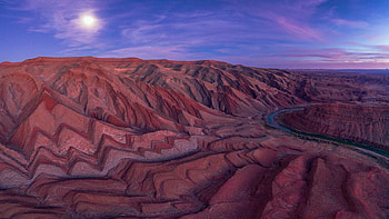 Moonrise over the jagged teeth of the Raplee Anticline near Mexican Hat, Utah, sky, rocks, moonlight, landscape, clouds, usa HD wallpaper